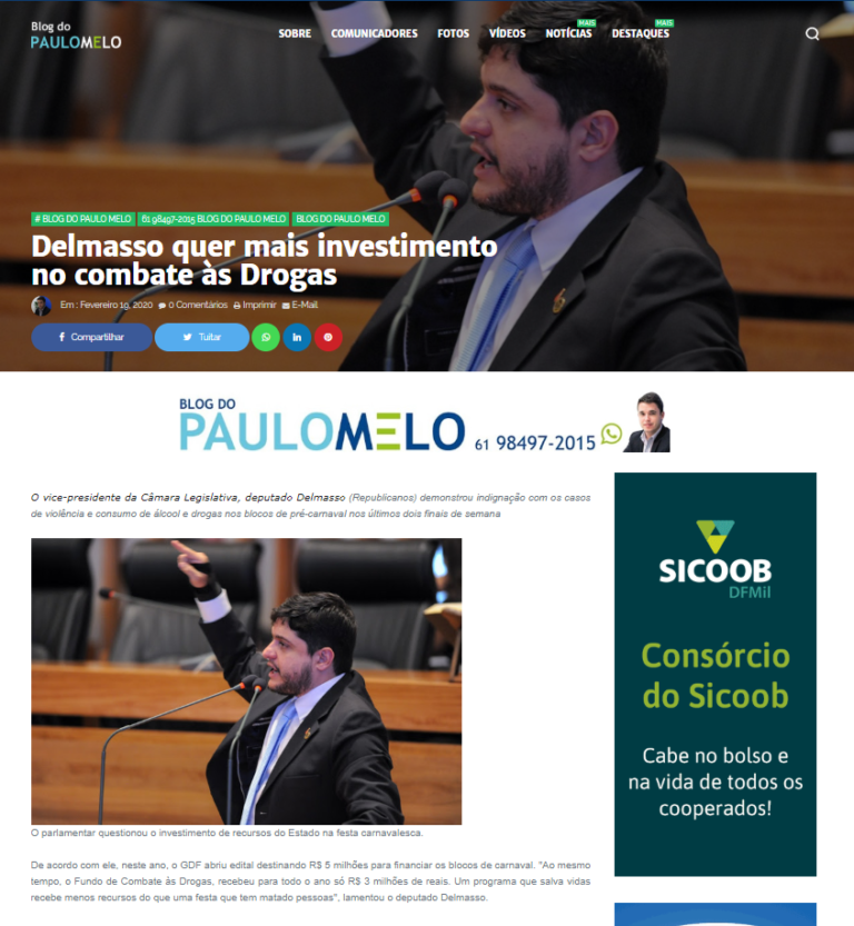 Blog do Paulo Melo: Delmasso quer mais investimento no combate às Drogas