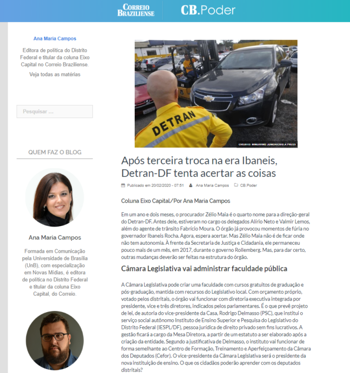 Correio Braziliense: Câmara Legislativa vai administrar
