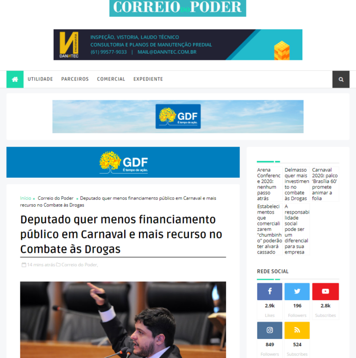 Correio do Poder: Deputado quer menos financiamento público em Carnaval e mais recurso no Combate às Drogas