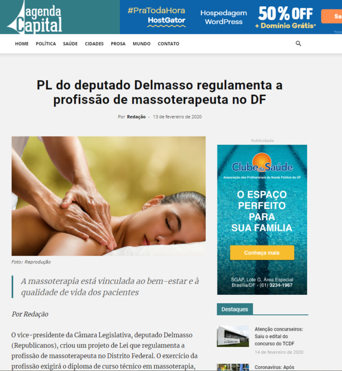 Agenda Capital: PL do deputado Delmasso regulamenta a profissão de massoterapeuta no DF