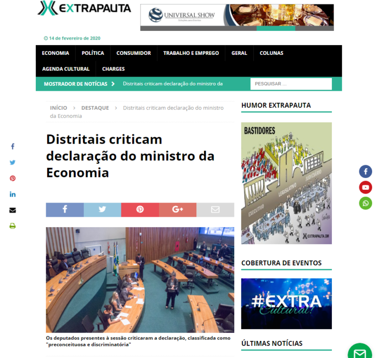 Extrapauta: Distritais criticam declaração do ministro da Economia