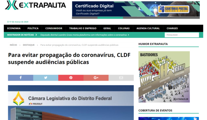 Extra Pauta: Para evitar propagação do coronavírus, CLDF suspende audiências públicas
