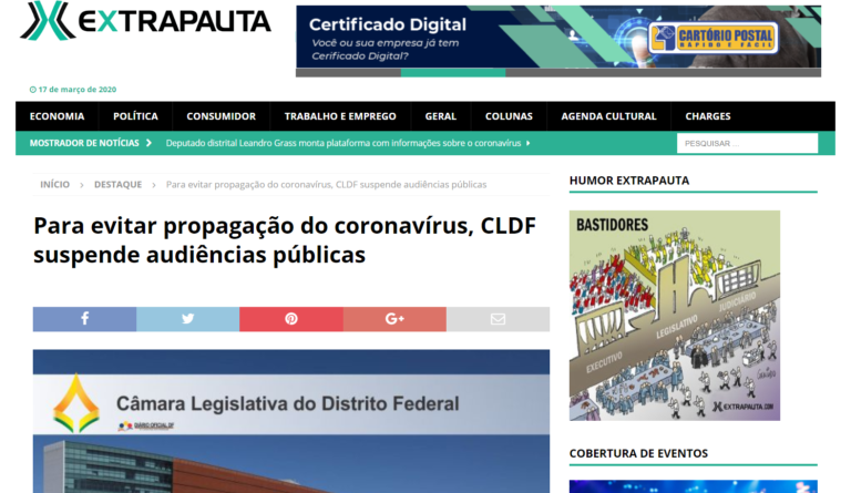 Extra Pauta: Para evitar propagação do coronavírus, CLDF suspende audiências públicas