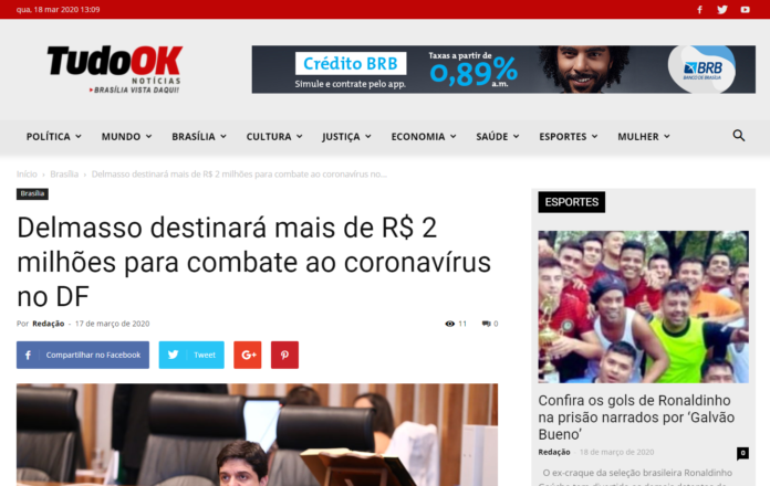 Tudo Ok: Delmasso destinará mais de R$ 2 milhões para combate ao coronavírus no DF