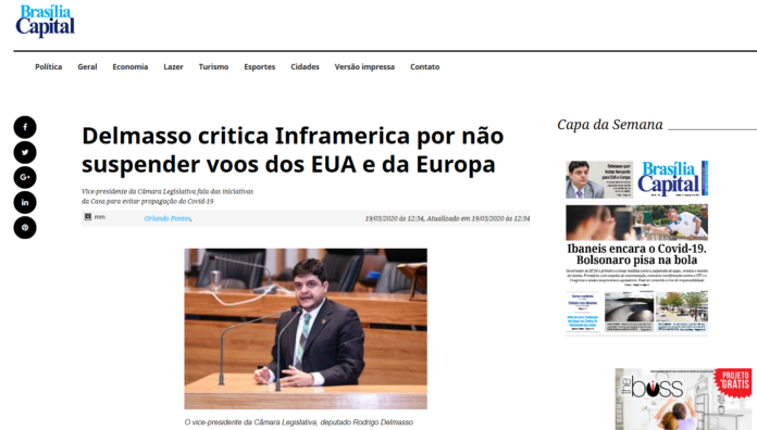Brasília Capital: Delmasso critica Inframerica por não suspender voos dos EUA e da Europa