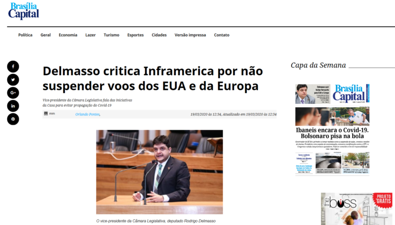Brasília Capital: Delmasso critica Inframerica por não suspender voos dos EUA e da Europa