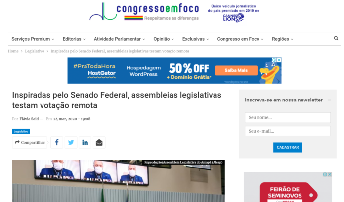 Congresso em foco: Inspiradas pelo Senado Federal, assembleias legislativas testam votação remota