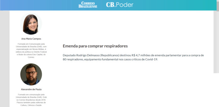 Correio Braziliense: Emenda para comprar respiradores