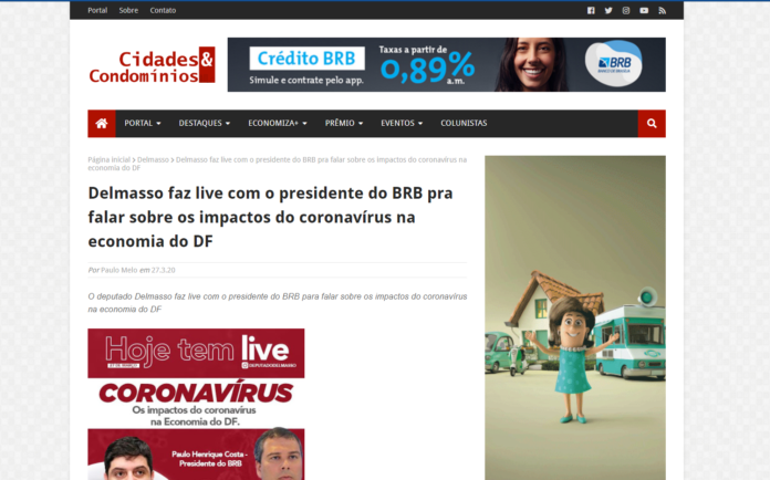 Cidades e Condomínios: Delmasso faz live com o presidente do BRB pra falar sobre os impactos do coronavírus na economia do DF