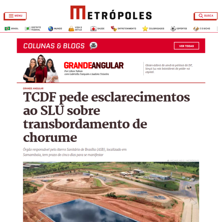 Metrópoles: TCDF pede esclarecimentos ao SLU sobre transbordamento de chorume