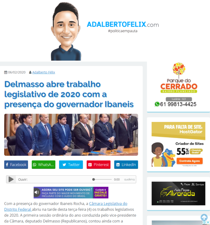 Adalberto Felix: Delmasso abre trabalho legislativo de 2020 com a presença do governador Ibaneis Adalberto Felix: Delmasso abre trabalho legislativo de 2020 com a presença do governador Ibaneis