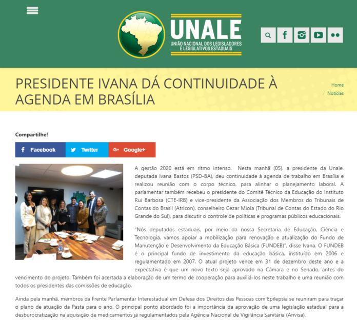 Unale: PRESIDENTE IVANA DÁ CONTINUIDADE À AGENDA EM BRASÍLIA