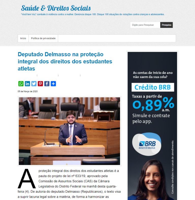 Saúde e Direitos Sociais - Deputado Delmasso na proteção integral dos direitos dos estudantes atletas