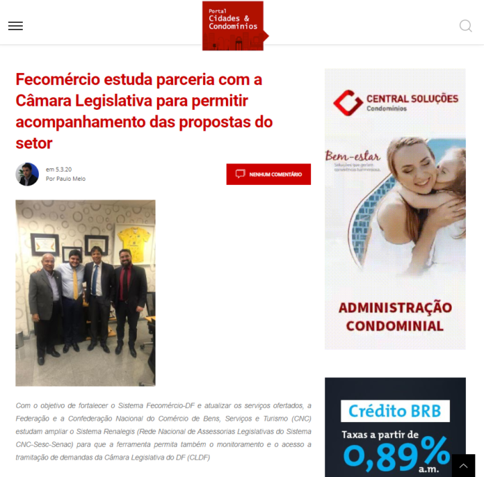 Cidades e Condomínios: Fecomércio estuda parceria com a Câmara Legislativa para permitir acompanhamento das propostas do setor