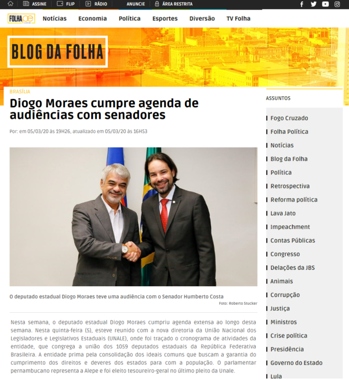Blog da Folha: Diogo Moraes cumpre agenda de audiências com senadores