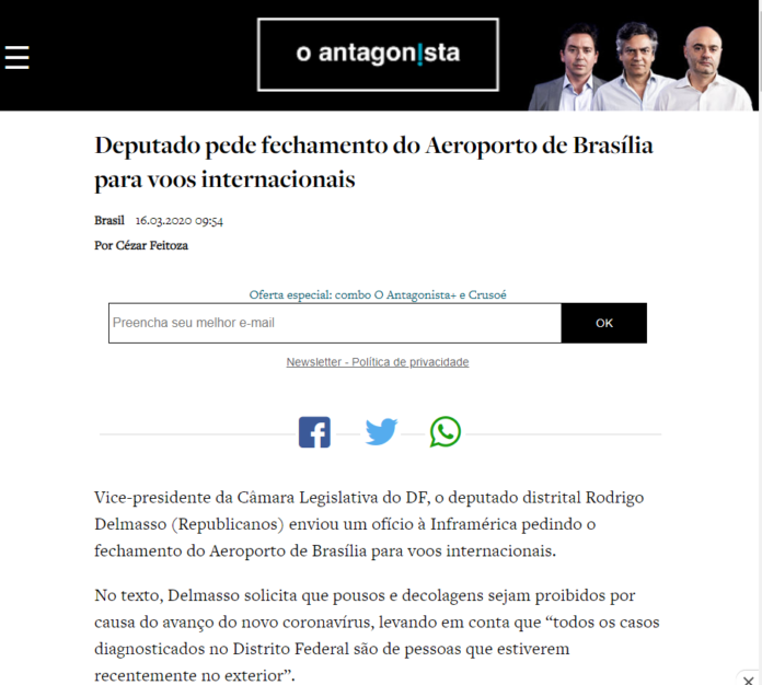 O Antagonista: Deputado pede fechamento do Aeroporto de Brasília para voos internacionais