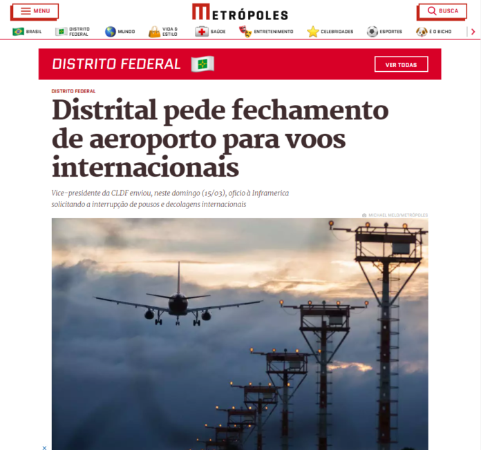 Metrópoles: Distrital pede fechamento de aeroporto para voos internacionais