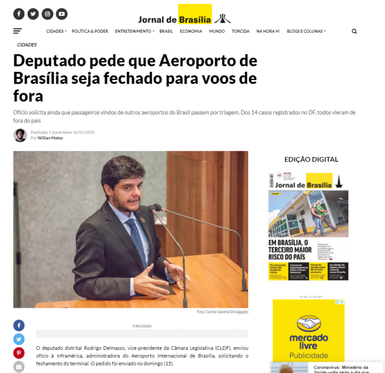 Jornal de Brasília: Deputado pede que Aeroporto de Brasília seja fechado para voos de fora