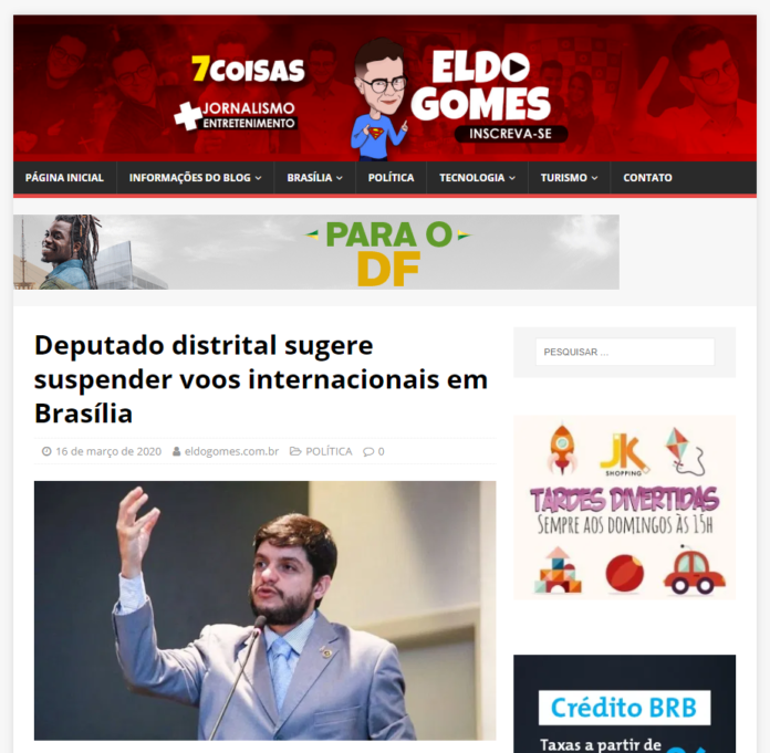 Eldo Gomes: Deputado distrital sugere suspender voos internacionais em Brasília