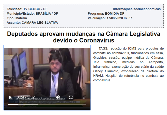 TV Globo - Bom dia DF 17/03/2020 às 7h37