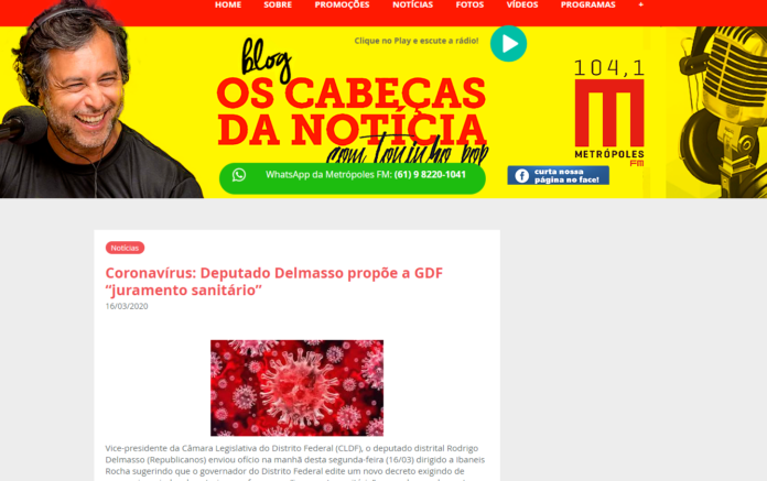 Blog Os Cabeças da Notícia: Coronavírus: Deputado Delmasso propõe a GDF “juramento sanitário”