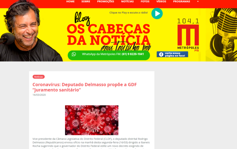 Blog Os Cabeças da Notícia: Coronavírus: Deputado Delmasso propõe a GDF “juramento sanitário”