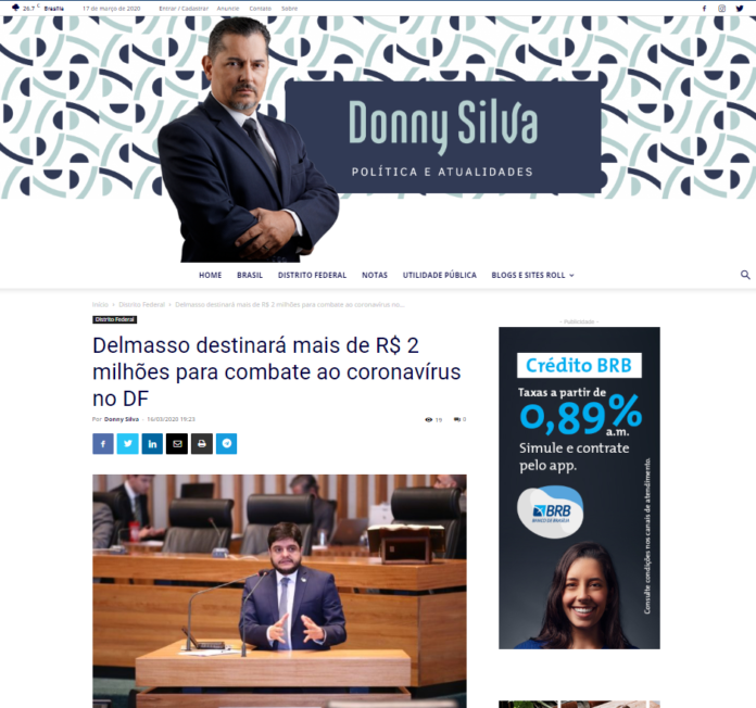 Donny Silva: Delmasso destinará mais de R$ 2 milhões para combate ao coronavírus no DF