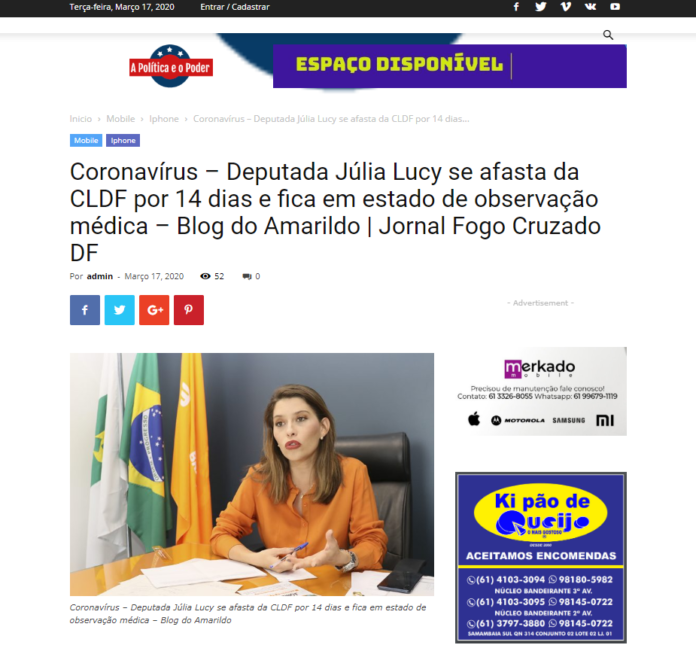 A Politica e o Poder: Coronavírus – Deputada Júlia Lucy se afasta da CLDF por 14 dias e fica em estado de observação médica