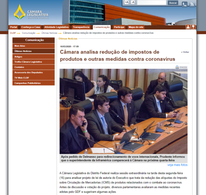 CLDF: Câmara analisa redução de impostos de produtos e outras medidas contra coronavírus