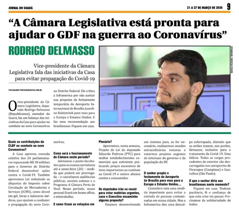 Jornal do Guará: "A Câmara Legislativa está pronta para ajudar o GDF na guerra ao Coronavírus"