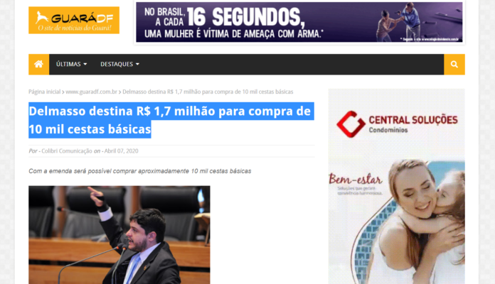 Guará DF: Delmasso destina R$ 1,7 milhão para compra de 10 mil cestas básicas