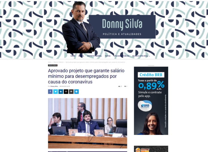 Donny Silva: Aprovado projeto que garante salário mínimo para desempregados por causa do coronavírus