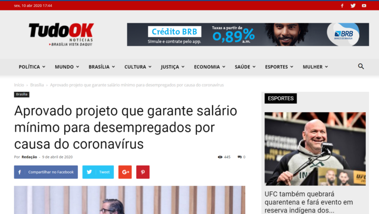 Tudo Ok Notícias: Aprovado projeto que garante salário mínimo para desempregados por causa do coronavírus
