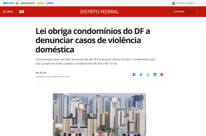 G1: Lei obriga condomínios do DF a denunciar casos de violência doméstica