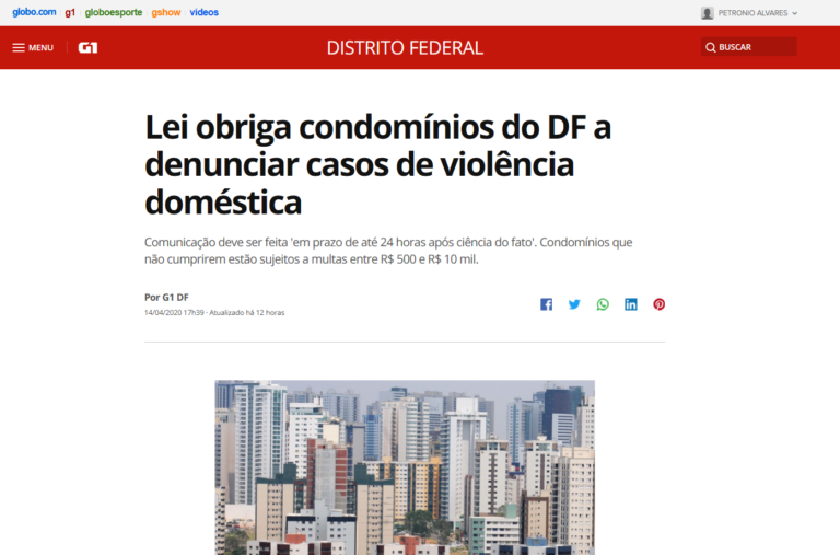 G1: Lei obriga condomínios do DF a denunciar casos de violência doméstica