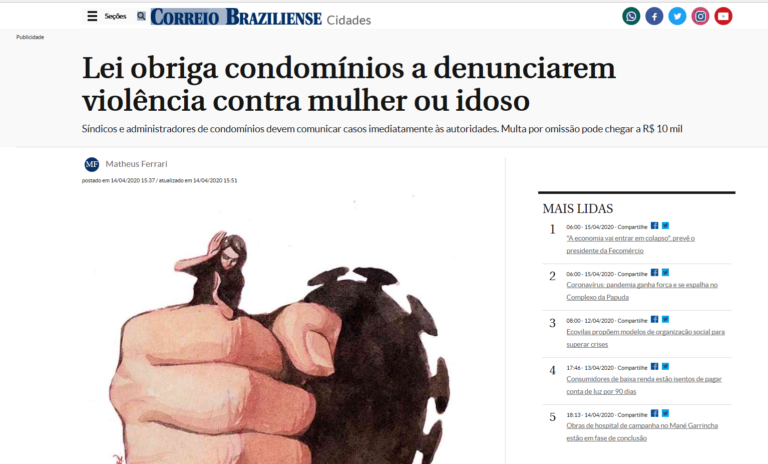 Correio Braziliense: Lei obriga condomínios a denunciarem violência contra mulher ou idoso