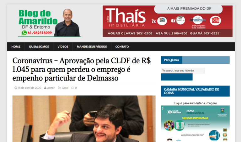 Blog do Amarildo: Coronavírus - Aprovação pela CLDF de R$ 1.045 para quem perdeu o emprego é empenho particular de Delmasso