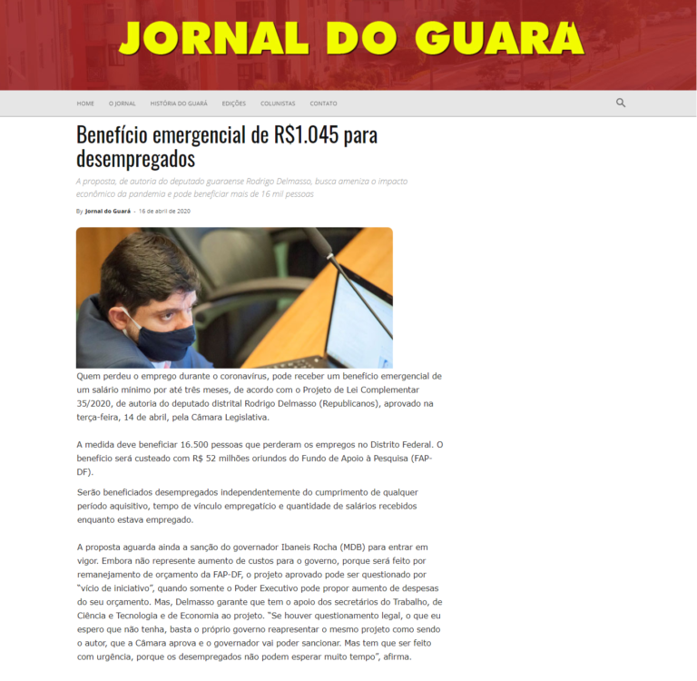 Jornal do Guará: Benefício emergencial de R$1.045 para desempregados