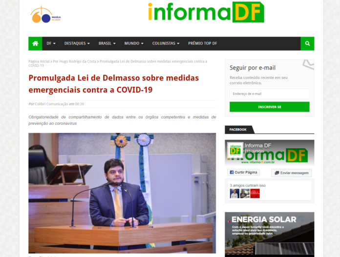 Informa DF: Promulgada Lei de Delmasso sobre medidas emergenciais contra a COVID-19 Informa DF: Promulgada Lei de Delmasso sobre medidas emergenciais contra a COVID-19