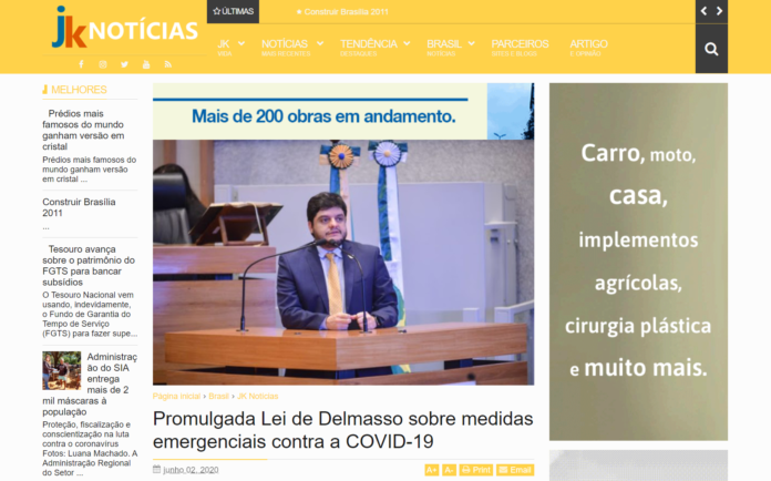 JK Notícias: Promulgada Lei de Delmasso sobre medidas emergenciais contra a COVID-19