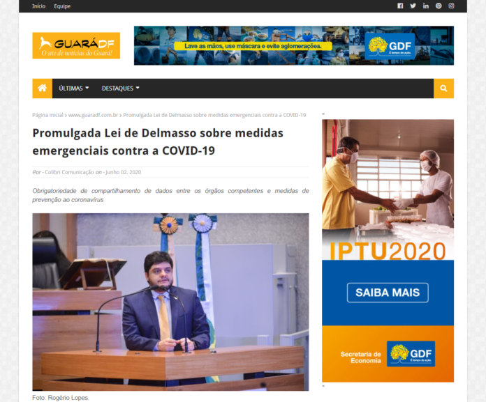Guará DF: Promulgada Lei de Delmasso sobre medidas emergenciais contra a COVID-19