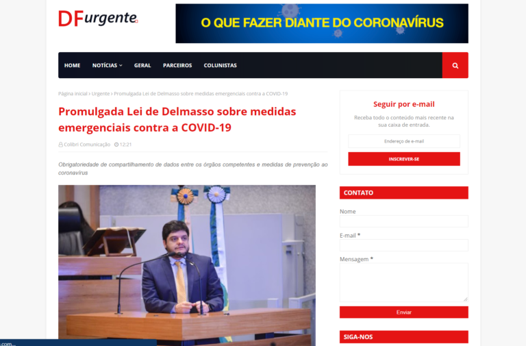 DF Urgente: Promulgada Lei de Delmasso sobre medidas emergenciais contra a COVID-19