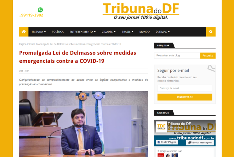 Tribuna do DF: Promulgada Lei de Delmasso sobre medidas emergenciais contra a COVID-19