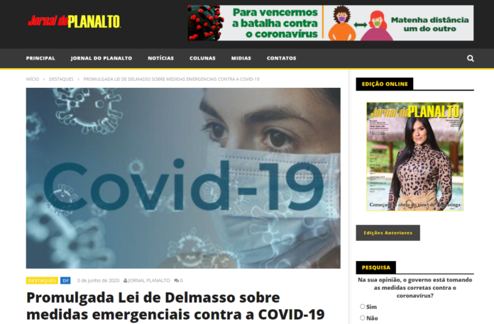 Jornal do Planalto: Promulgada Lei de Delmasso sobre medidas emergenciais contra a COVID-19