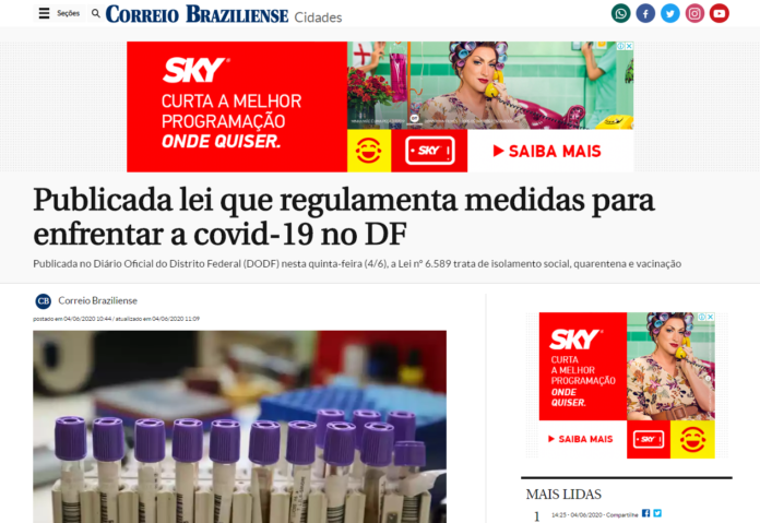 Correio Braziliense: Publicada lei que regulamenta medidas para enfrentar a covid-19 no DF