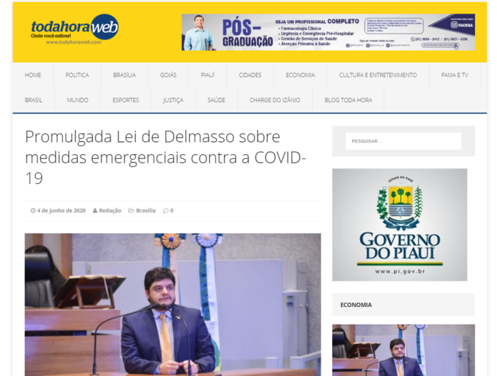 Toda Hora Web: Promulgada Lei de Delmasso sobre medidas emergenciais contra a COVID-19