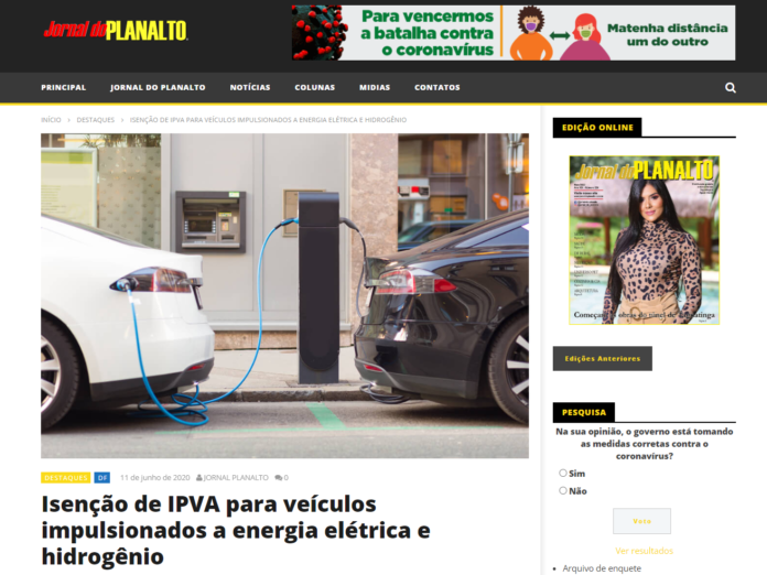 Jornal do Planalto: Isenção de IPVA para veículos impulsionados a energia elétrica e hidrogênio