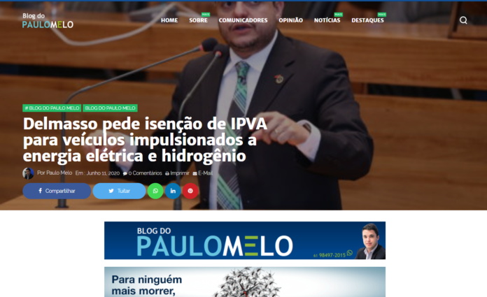 Blog do Paulo Melo: Delmasso pede isenção de IPVA para veículos impulsionados a energia elétrica e hidrogênio