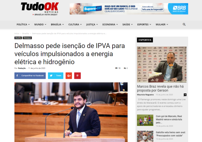 Tudo Ok Notícias: Delmasso pede isenção de IPVA para veículos impulsionados a energia elétrica e hidrogênio