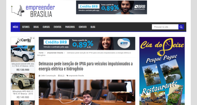 Empreender Brasília: Delmasso pede isenção de IPVA para veículos impulsionados a energia elétrica e hidrogênio